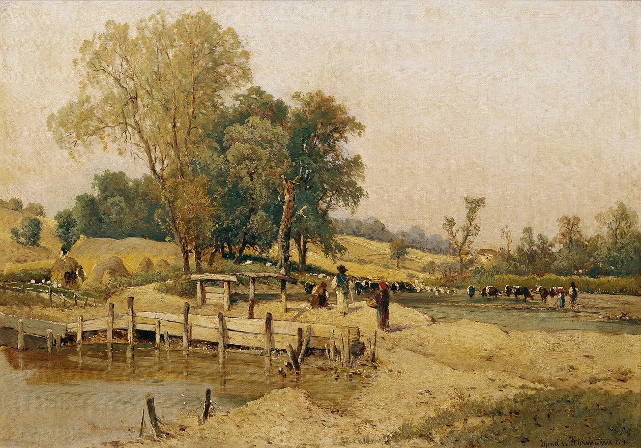 Ungarische Landschaft mit Viehtränke von Theodor von Hormann