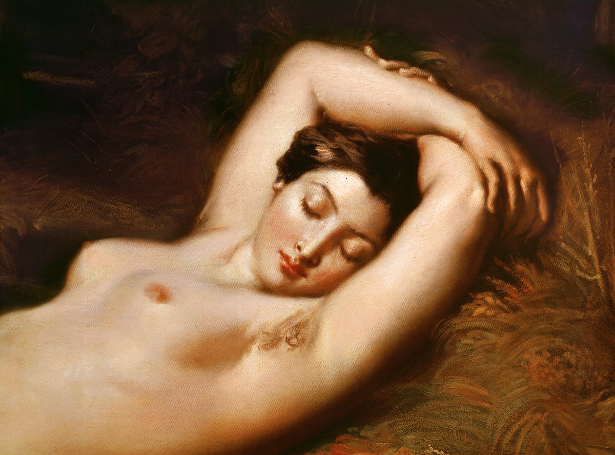 Eine schlafende Nymphe (Detail) des Kopfes von Théodore Chassériau