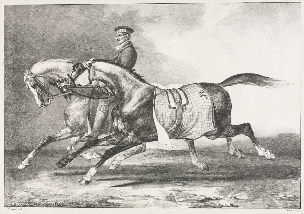 Zwei gescheckte Pferde beim Üben, 1822 von Theodore Gericault