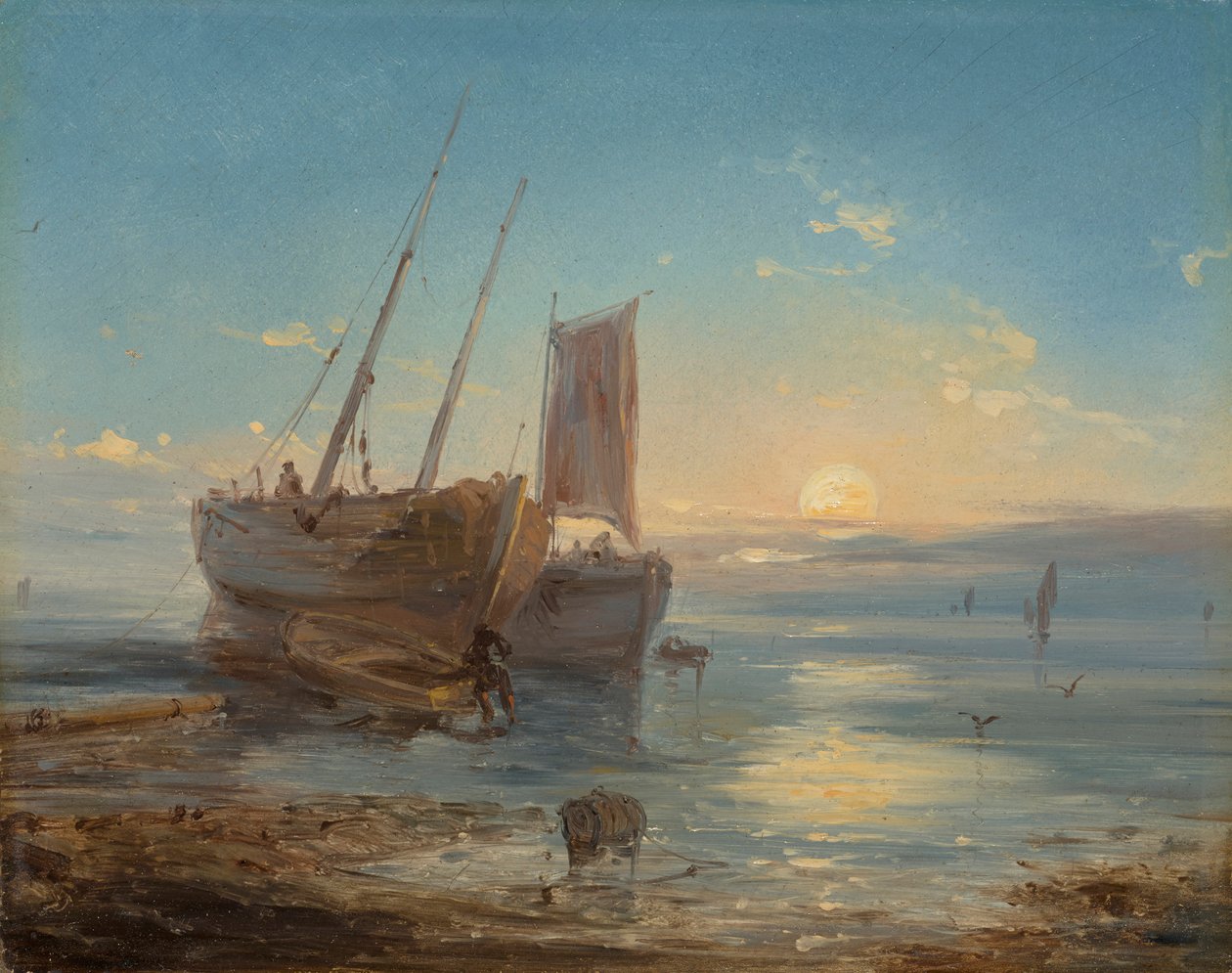 Boote am Strand bei Ebbe von Theodore Gudin