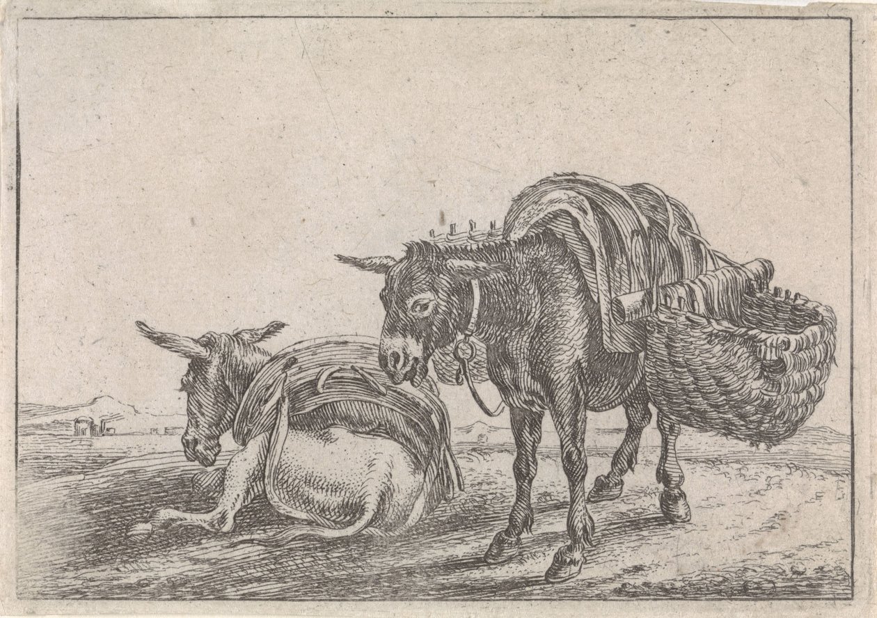 Zwei Maultiere von Théodorus van Kessel
