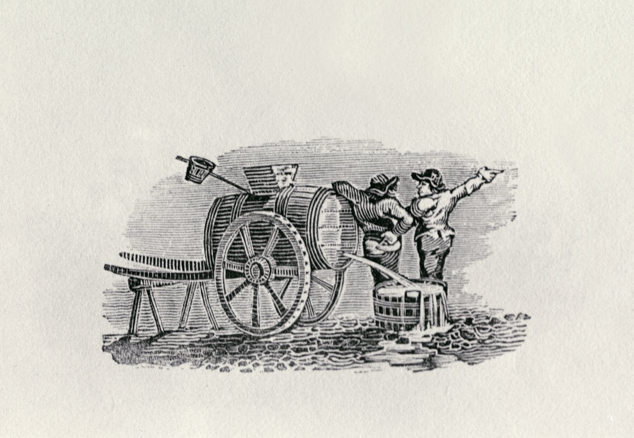 Zwei Männer mit einem Fasswagen von Thomas Bewick