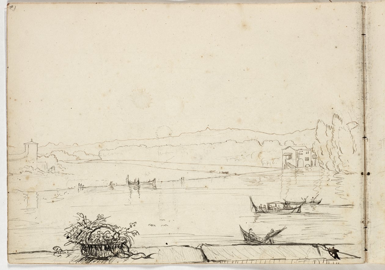 Unbetitelt (Studie einer Flusslandschaft mit Booten) 1831 von Thomas Cole