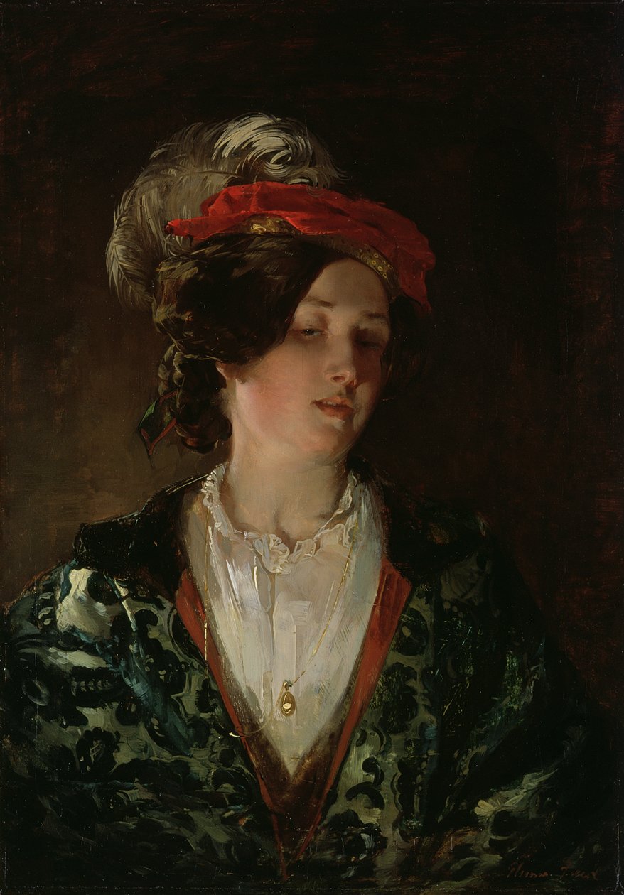 Dame mit einem Federhut von Thomas Faed