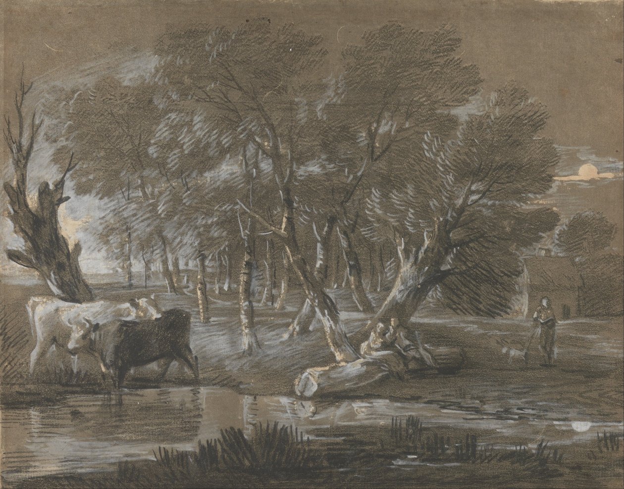 Mondbeschienene Landschaft mit Rindern an einem Teich von Thomas Gainsborough