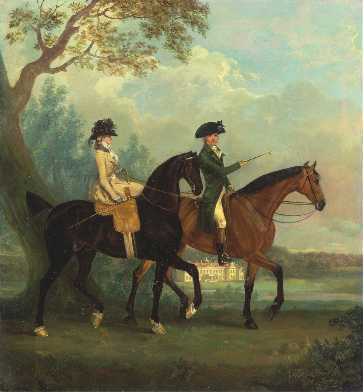Marcia Pitt und ihr Bruder George Pitt, später 2. Baron Rivers, reiten im Park von Stratfield Saye von Thomas Gooch