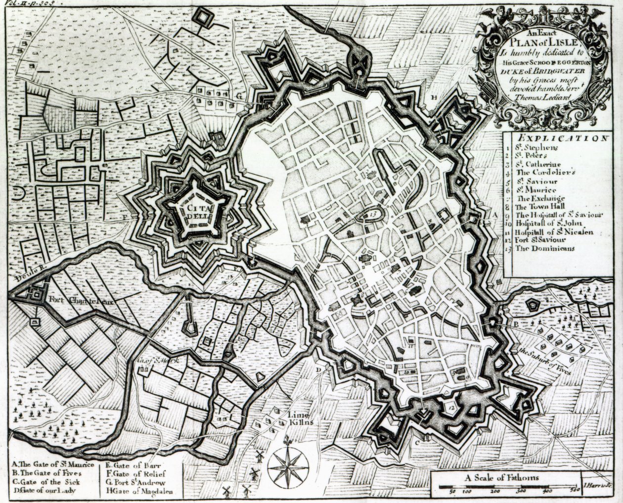 Plan von Lisle, 1736 von Thomas Lediard