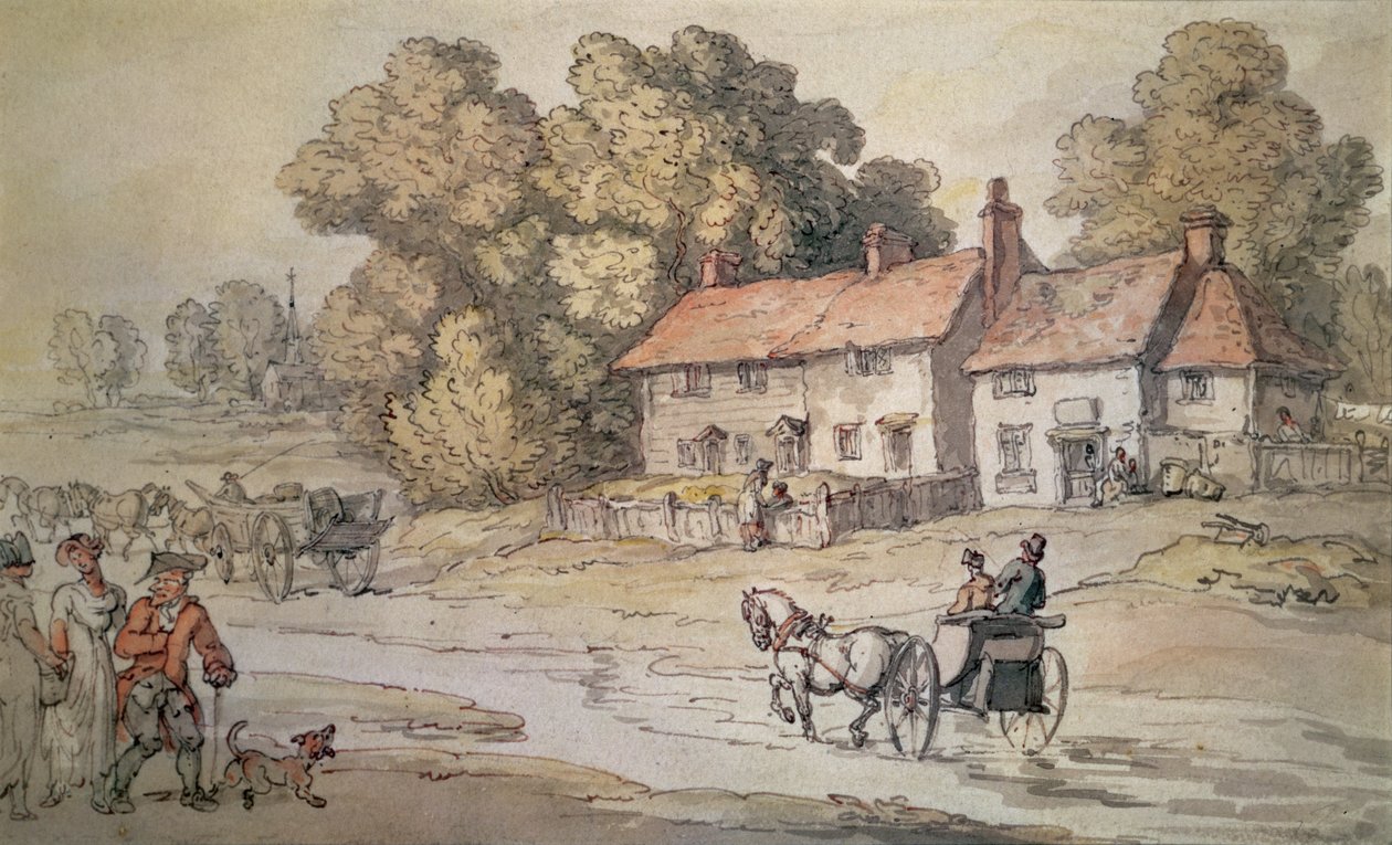 Ein Gig durchquert einen Bach von Thomas Rowlandson