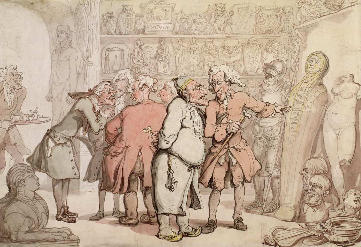 Eine Gruppe von Antiquaren, ca. 1805 (Feder und Tinte mit Aquarell auf Papier) von Thomas Rowlandson