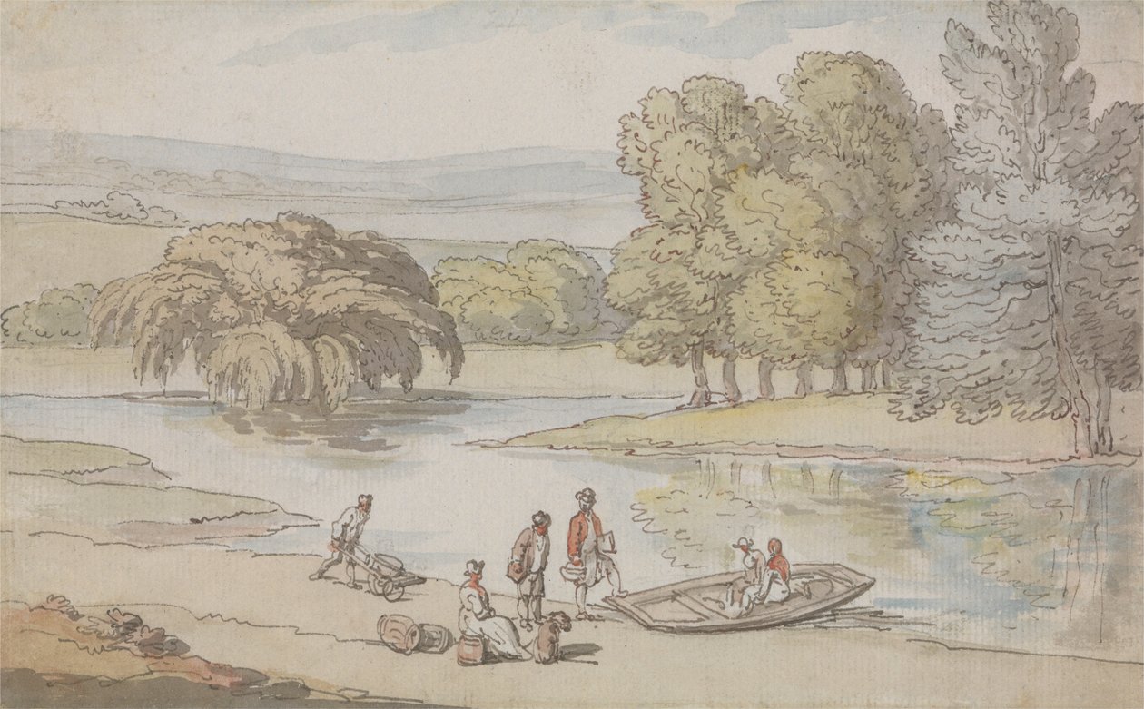 Figuren an einer Fähre von Thomas Rowlandson