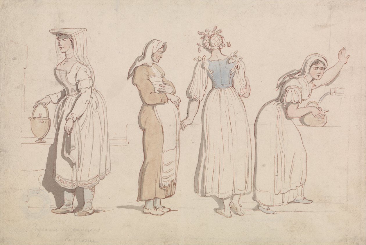 Vier Frauen an einem Brunnen in Rom von Thomas Rowlandson