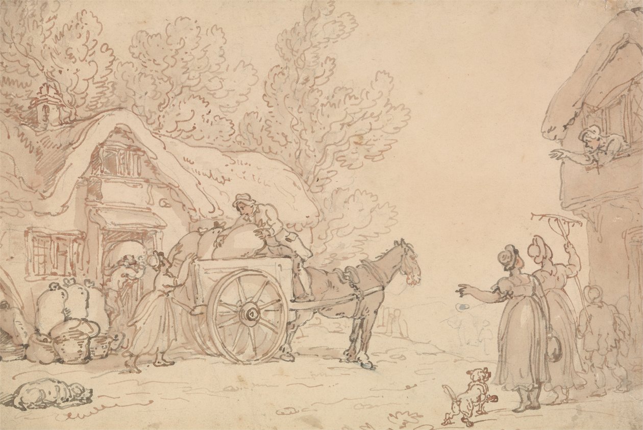 Säcke auf einen Wagen laden von Thomas Rowlandson