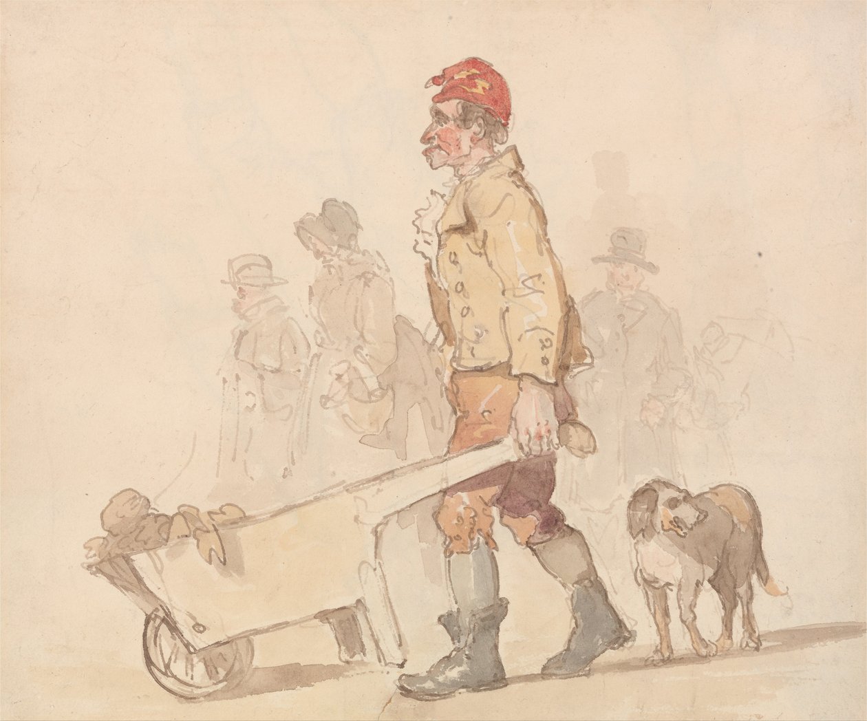 Mann mit Schubkarre und Hund von Thomas Rowlandson