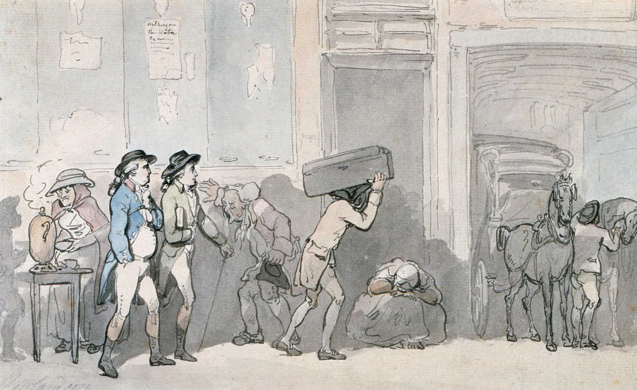 Rowlandson und Wigstead (1745-93) kommen in einem Gasthaus an von Thomas Rowlandson