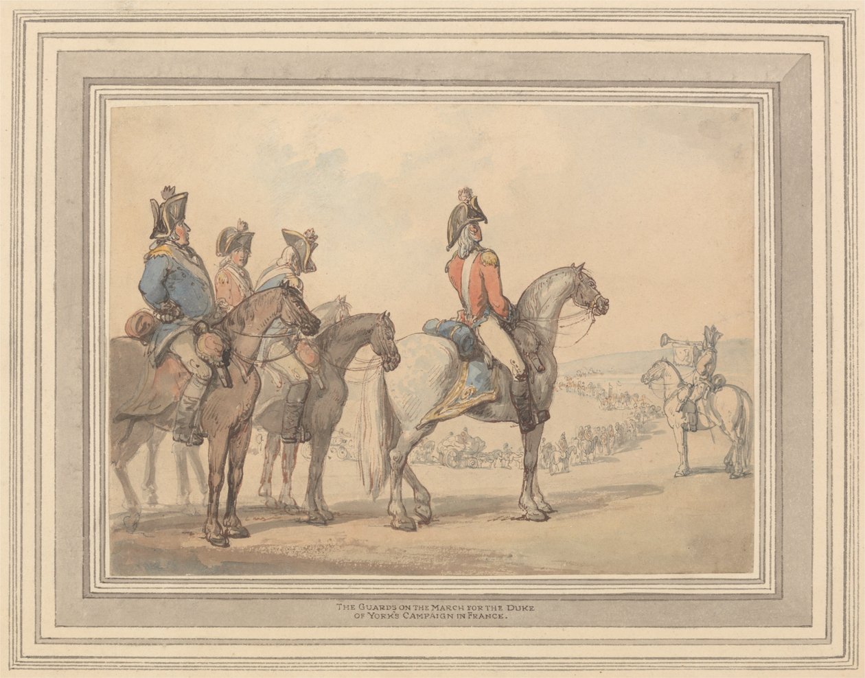 Die Wachen auf dem Marsch für die Kampagne des Herzogs von York in Frankreich von Thomas Rowlandson