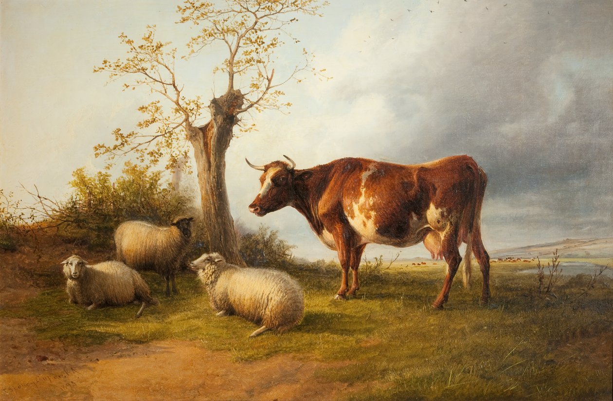 Blick ins Stour-Tal mit Kuh von Thomas Sidney Cooper