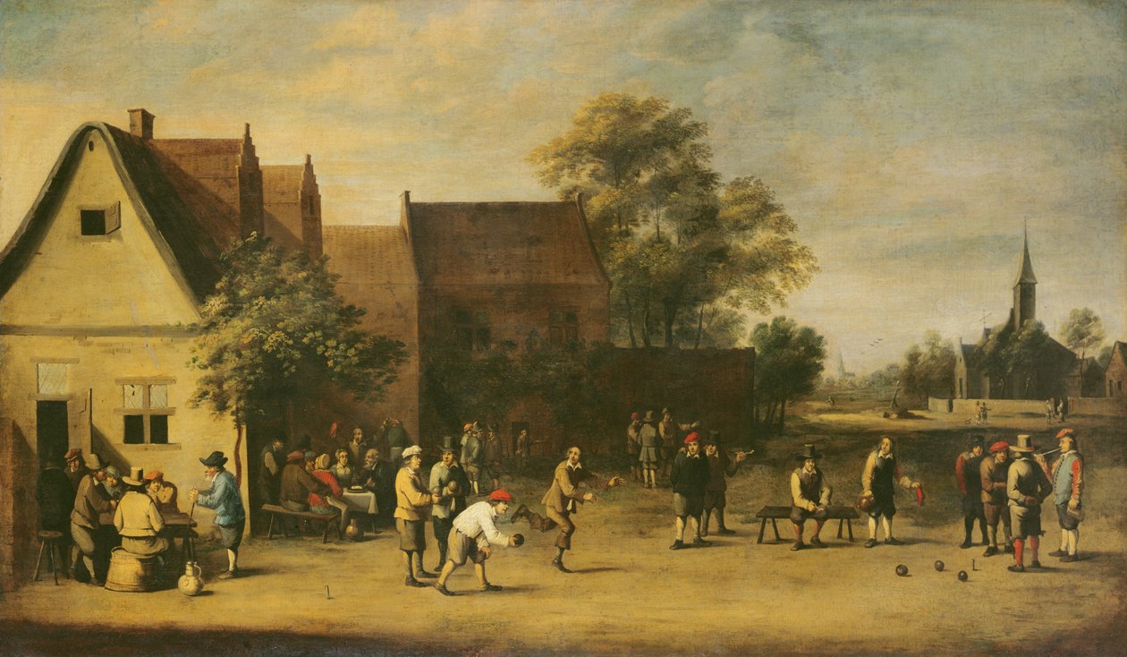 Bowling-Spieler auf einem Dorfplatz von Thomas van Apshoven