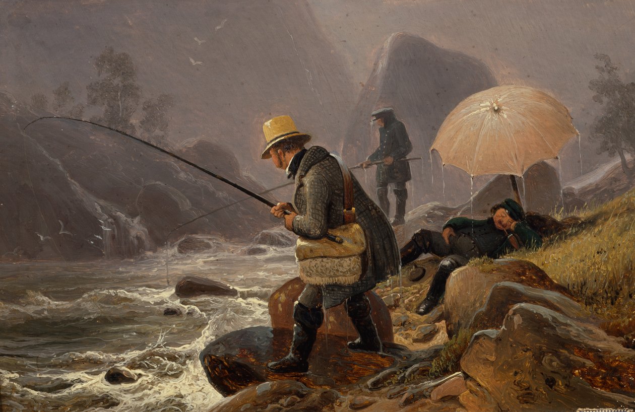 Die Maler Fearnley, Achenbach, Breslauer beim Angeln von Thomas Fearnley