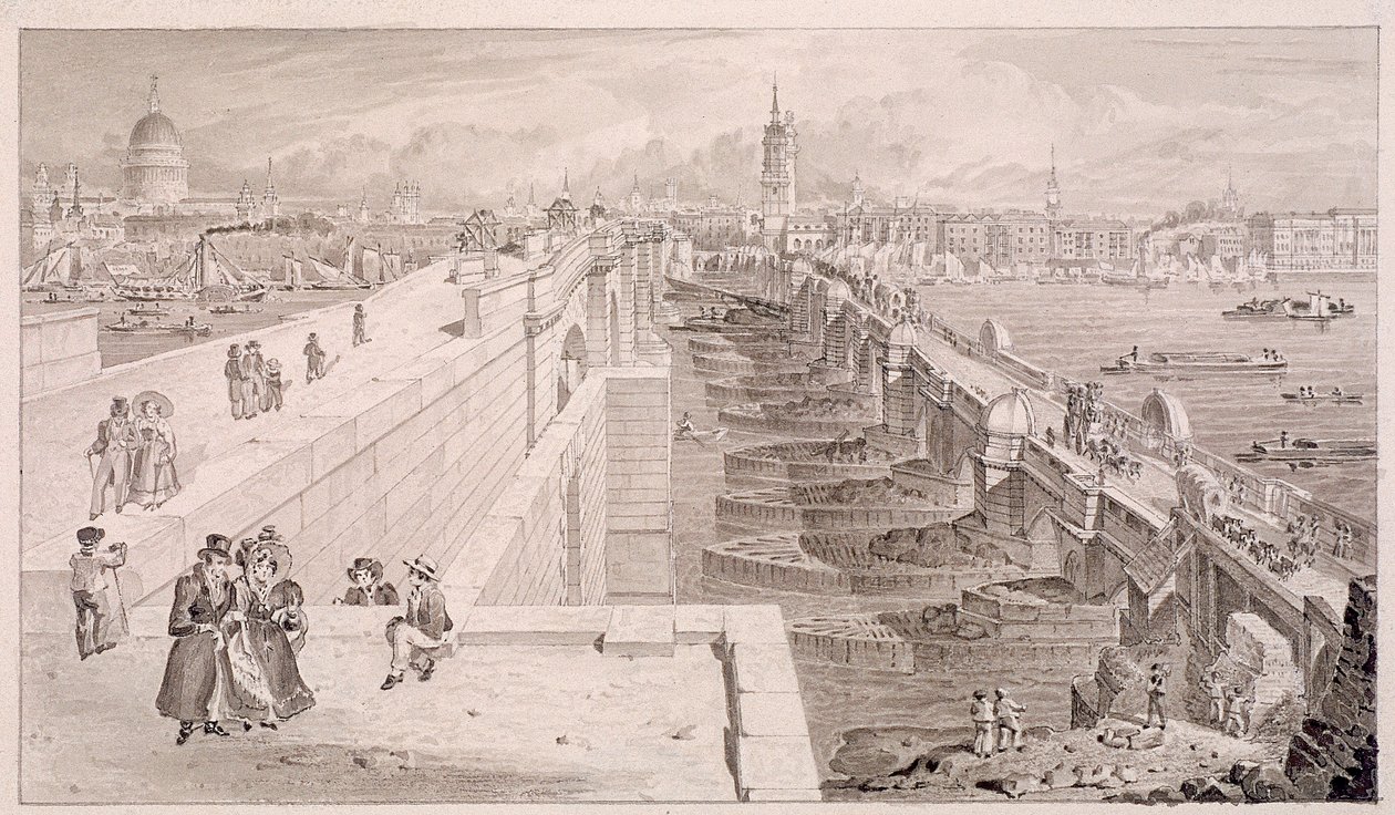 London Bridge alt und neu, London von Thomas Hosmer Shepherd