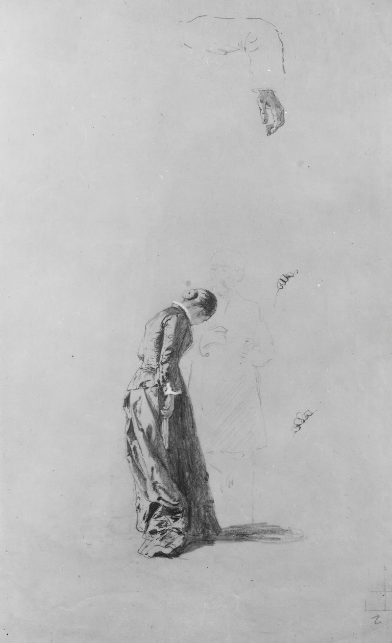Stehende Frau mit Mann in Umrissen von Thomas Hovenden