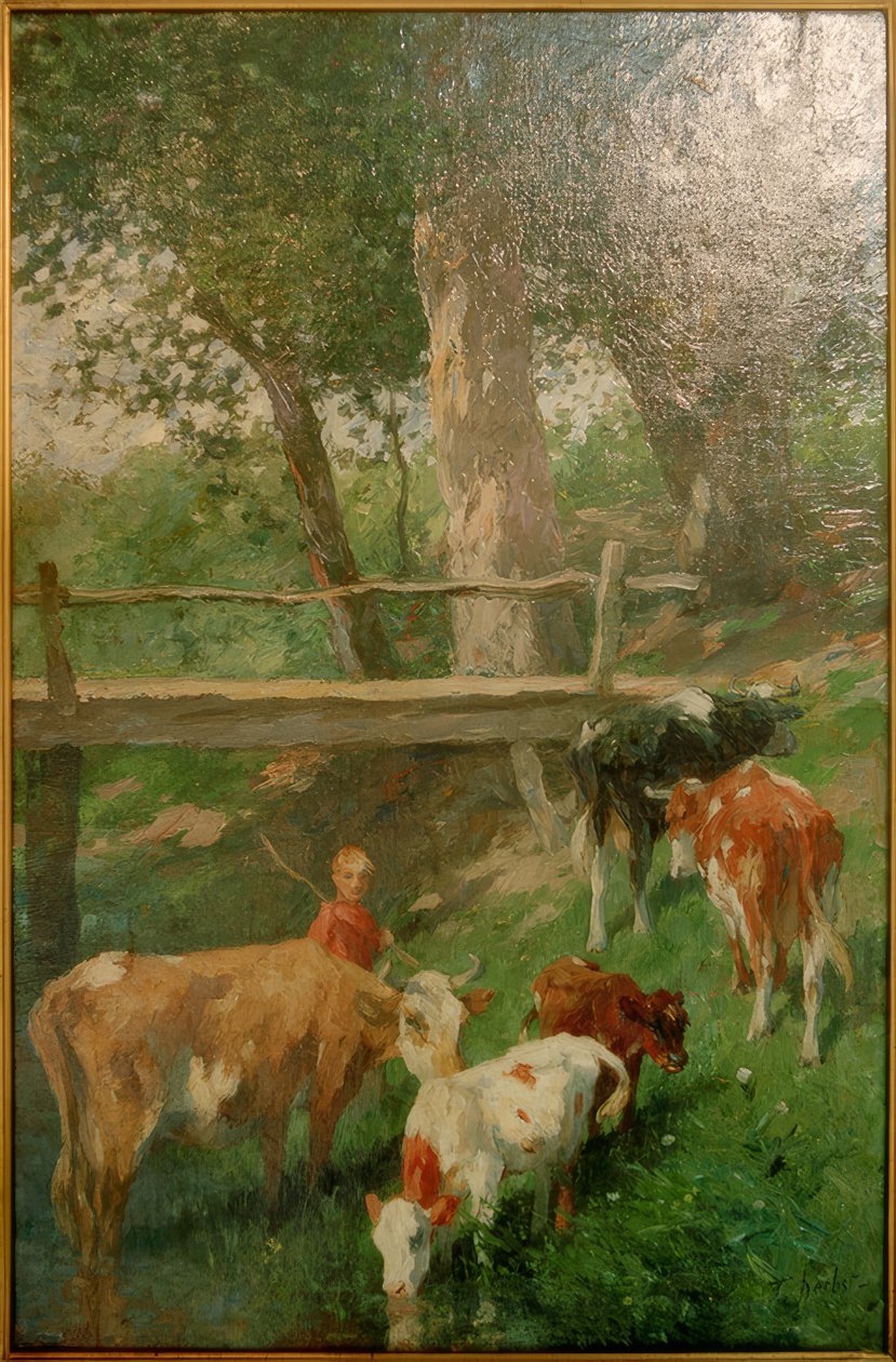 Hütejunge mit Kühen von Thomas Ludwig Herbst