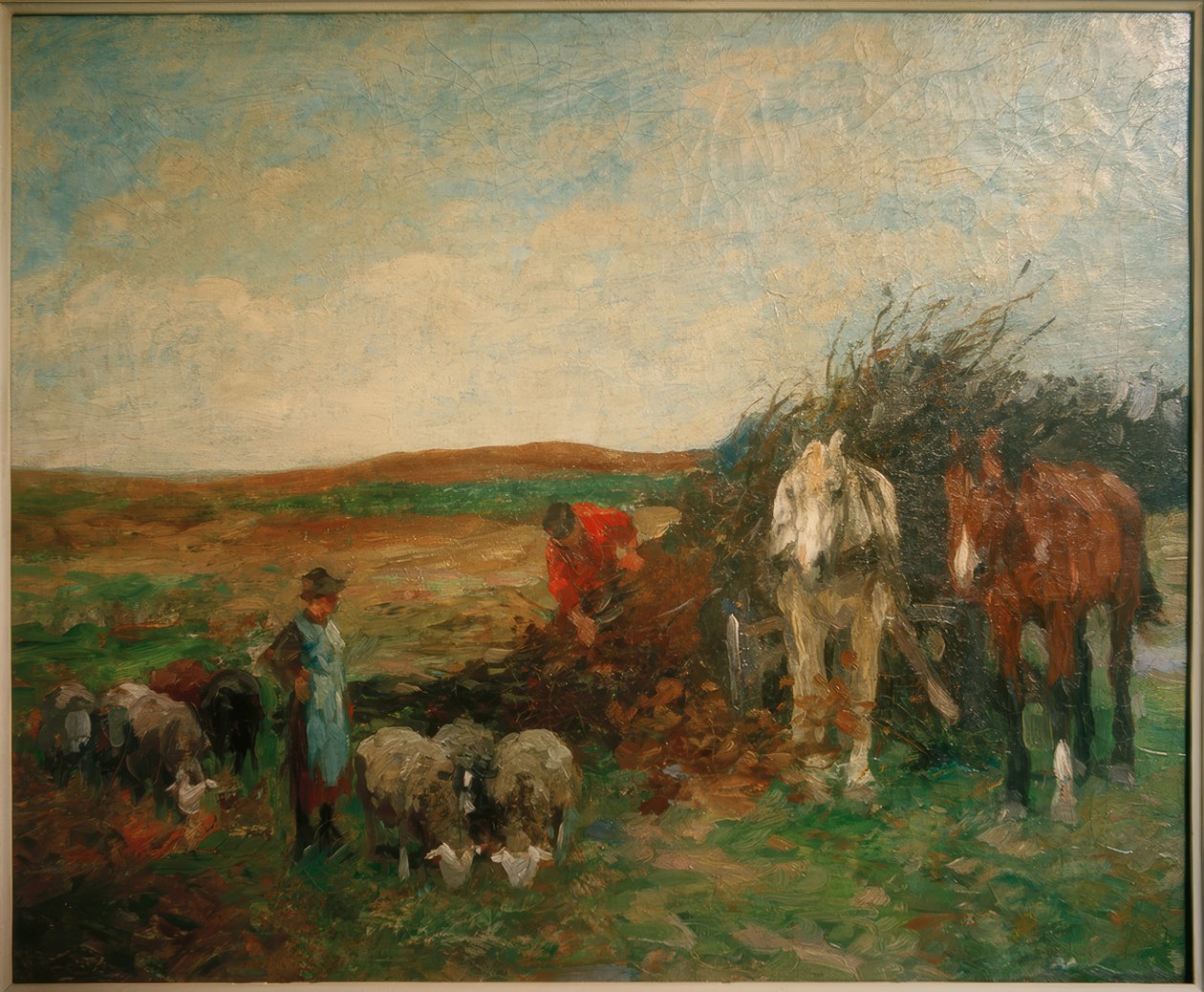 Reisigfuhrwerk und Schafe von Thomas Ludwig Herbst