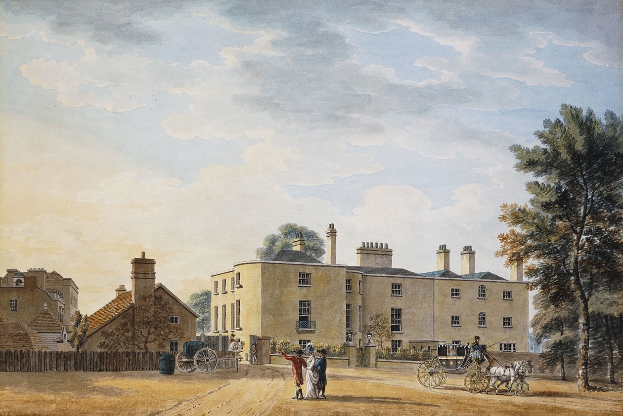 Figuren vor einem eleganten Landhaus von Thomas Malton Jnr.