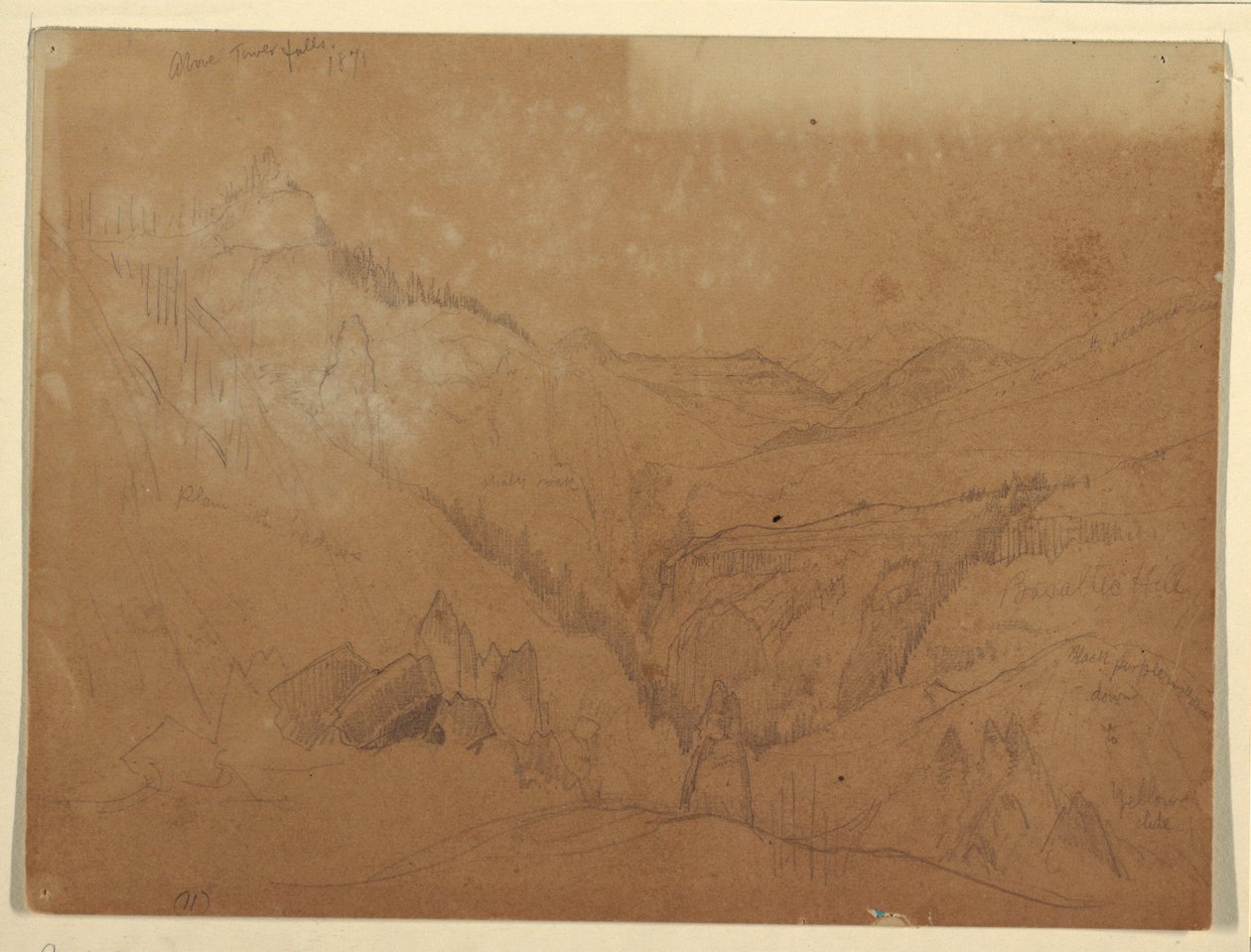 Yellowstone, oberhalb der Tower Falls, 1871 von Thomas Moran
