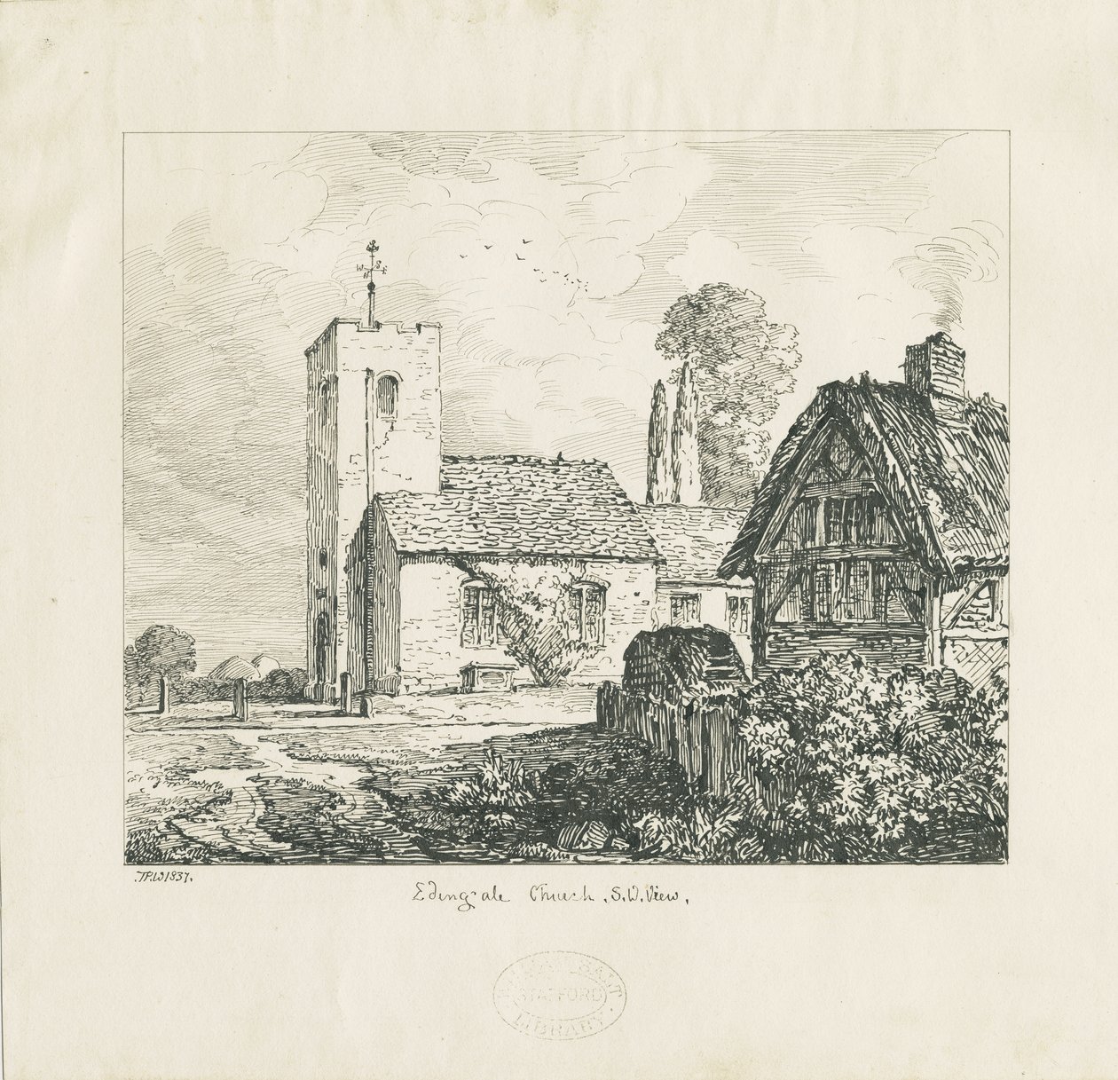 Edingale Kirche (Feder- und Tuschzeichnung) von Thomas Peploe Wood