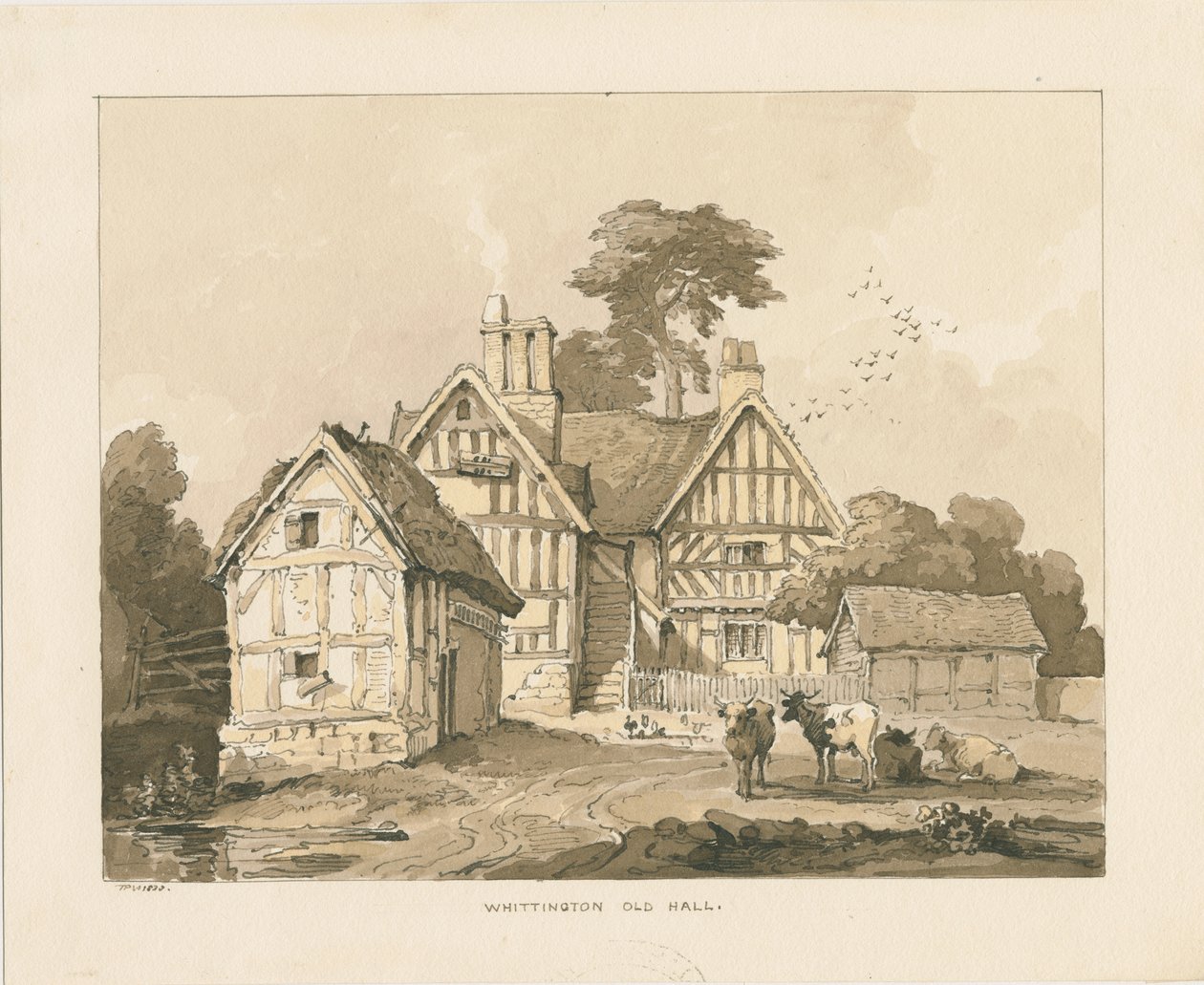 Whittington Hall: Feder- und Tuschzeichnung von Thomas Peploe Wood