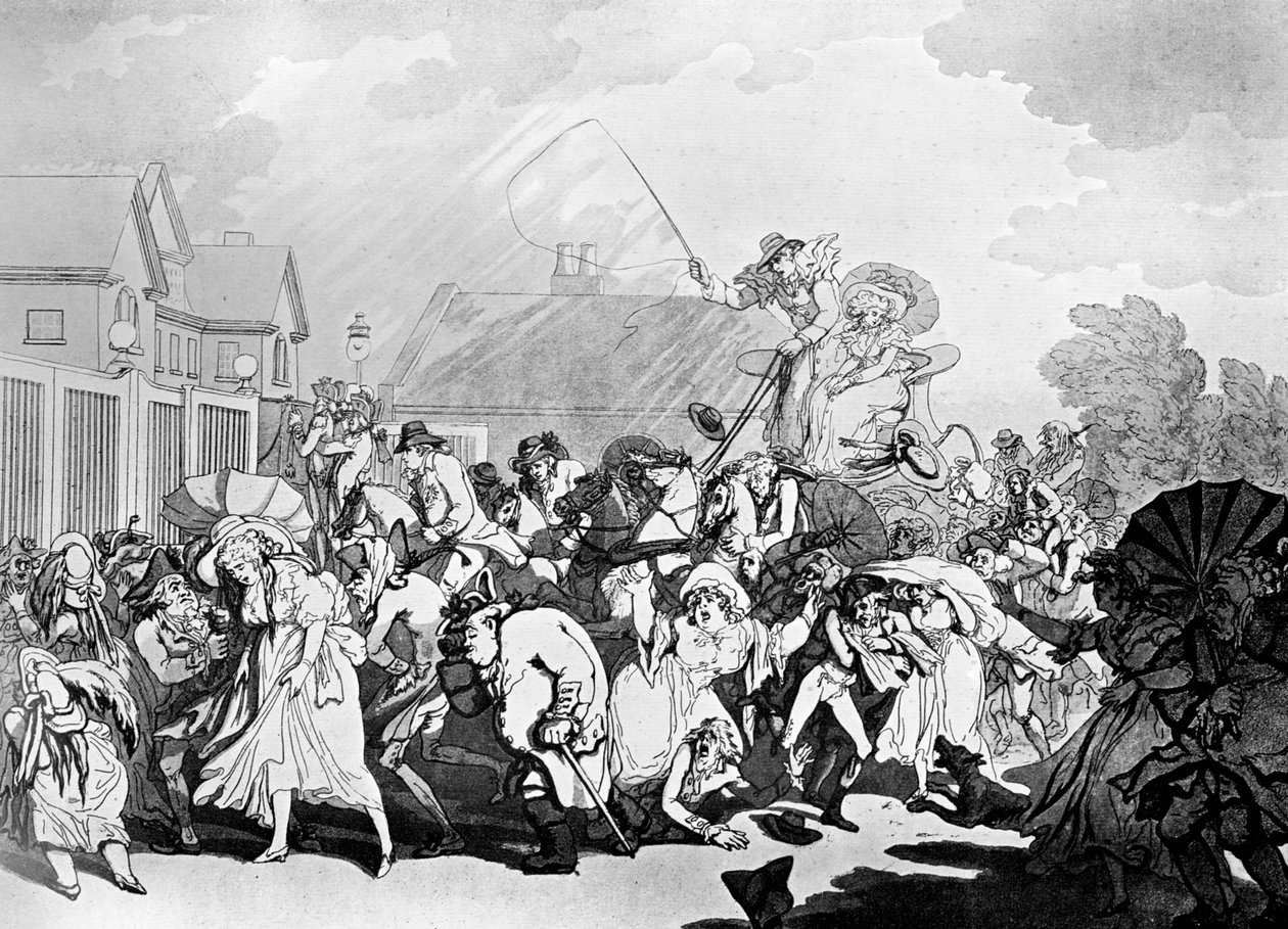 Ein plötzlicher Sturm im Hyde Park, ca. 1791 von Thomas Rowlandson