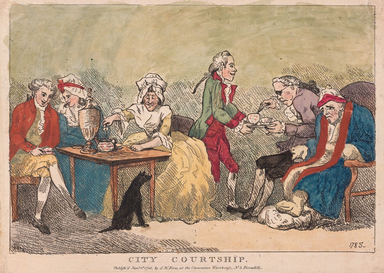Stadtwerbung, veröffentlicht 1786 (handkolorierter Stich) von Thomas Rowlandson