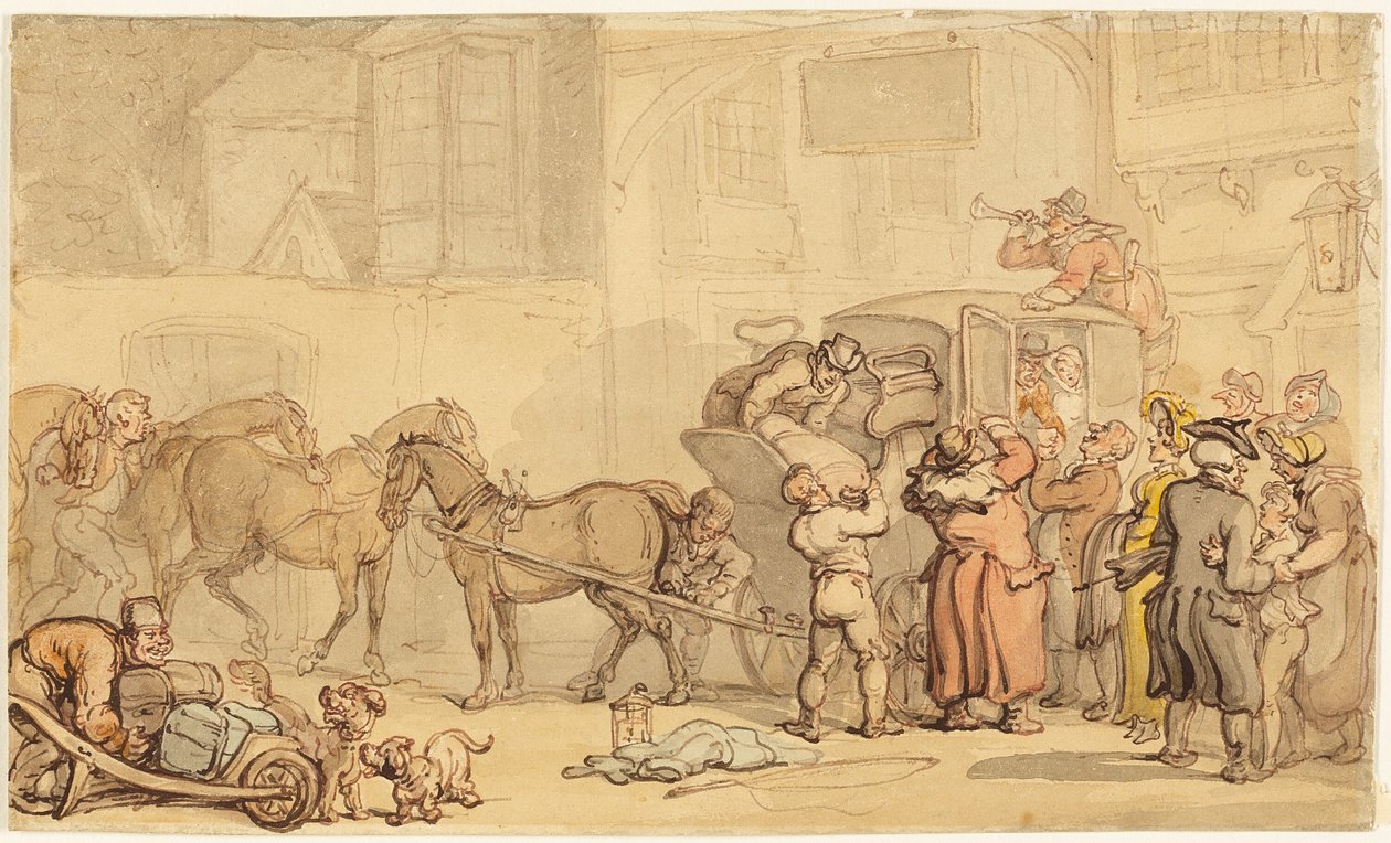 Kutsche wechselt Pferde von Thomas Rowlandson