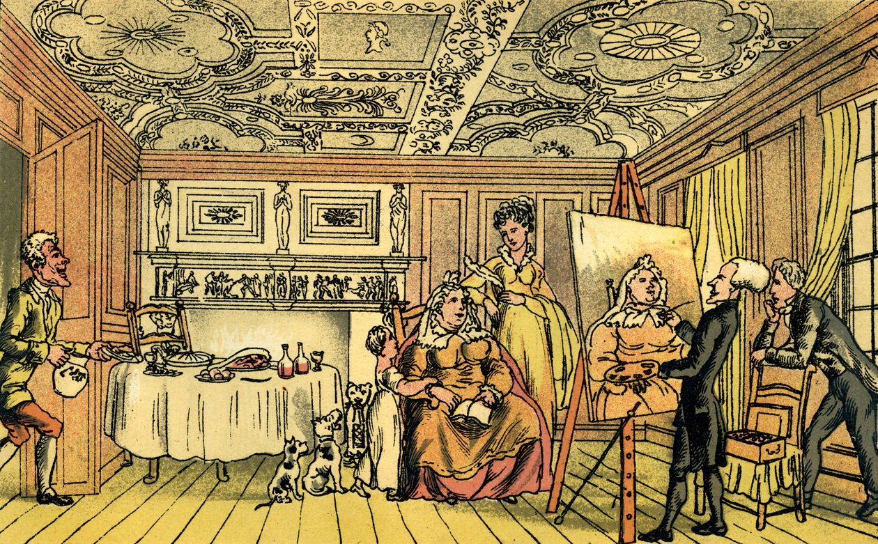 Dr. Syntax malt ein Porträt von Thomas Rowlandson