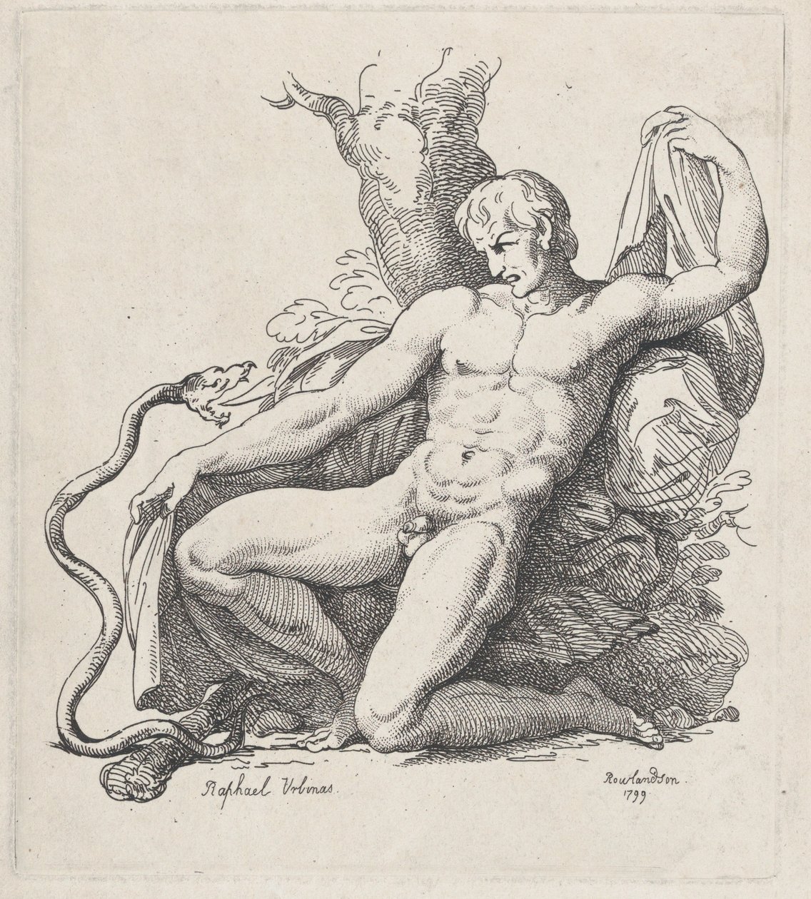 Schlange greift einen nackten Mann an von Thomas Rowlandson