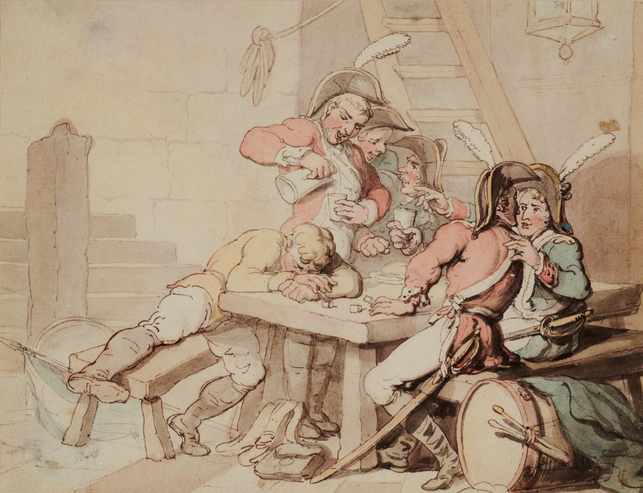 Soldaten, die in einem Keller zechen von Thomas Rowlandson