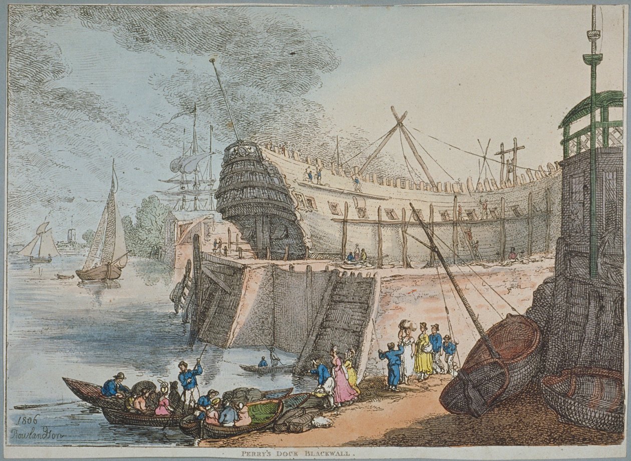 Blick auf den Brunswick Dock von Thomas Rowlandson