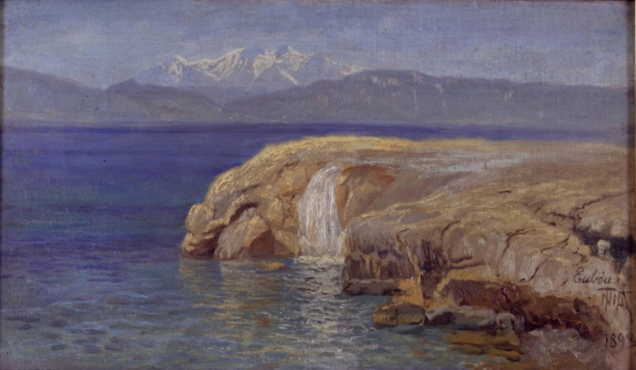 Felsenküste mit Wasserfall auf Euböa von Thorvald Niss