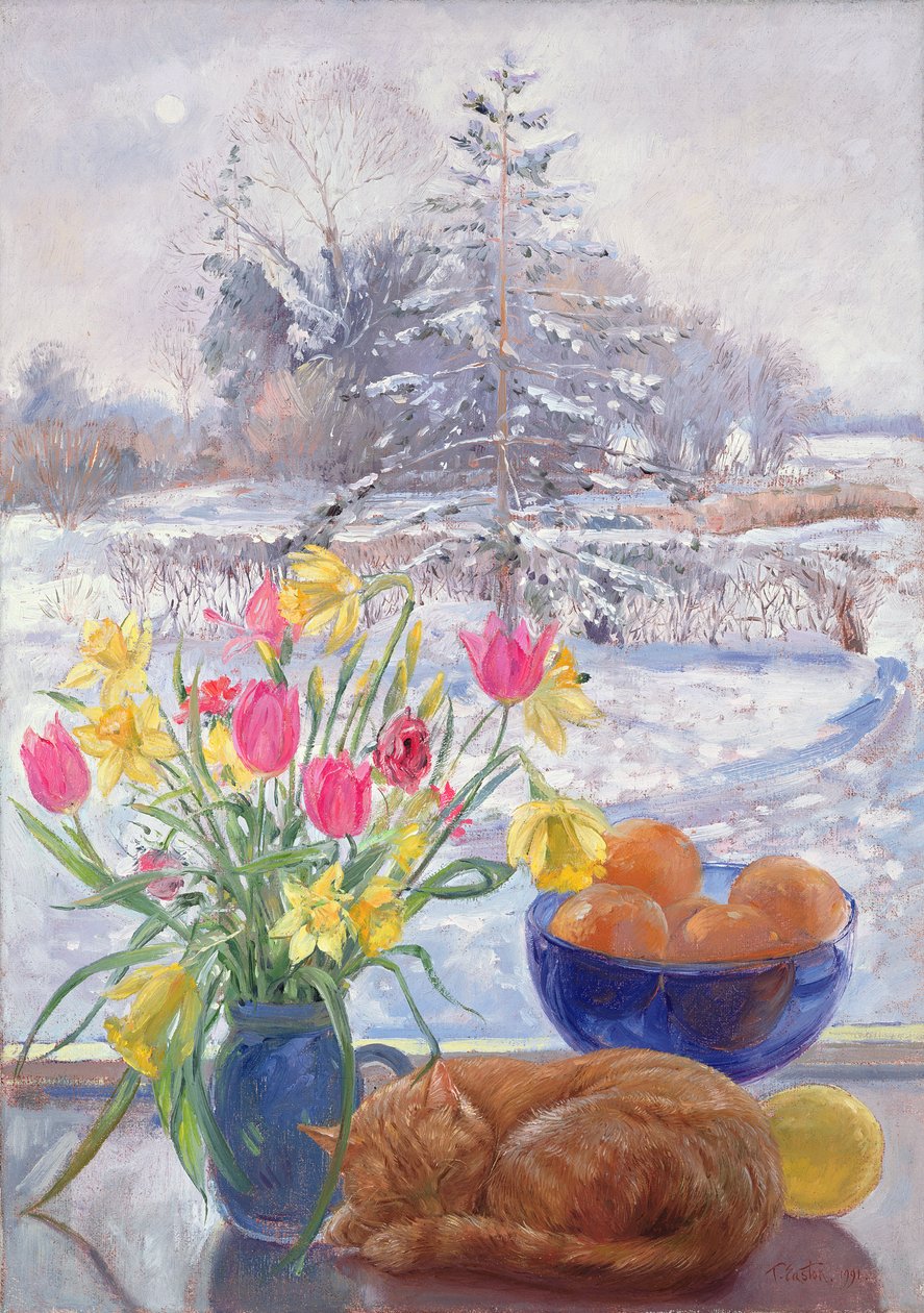 Gekräuselte Katze mit Blumen von Timothy Easton
