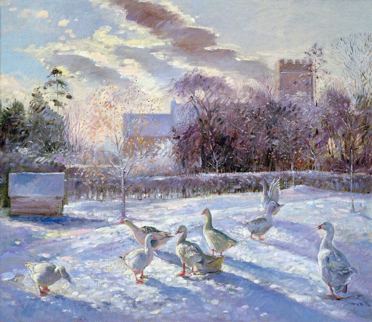 Wintergänse in Church Meadow von Timothy Easton