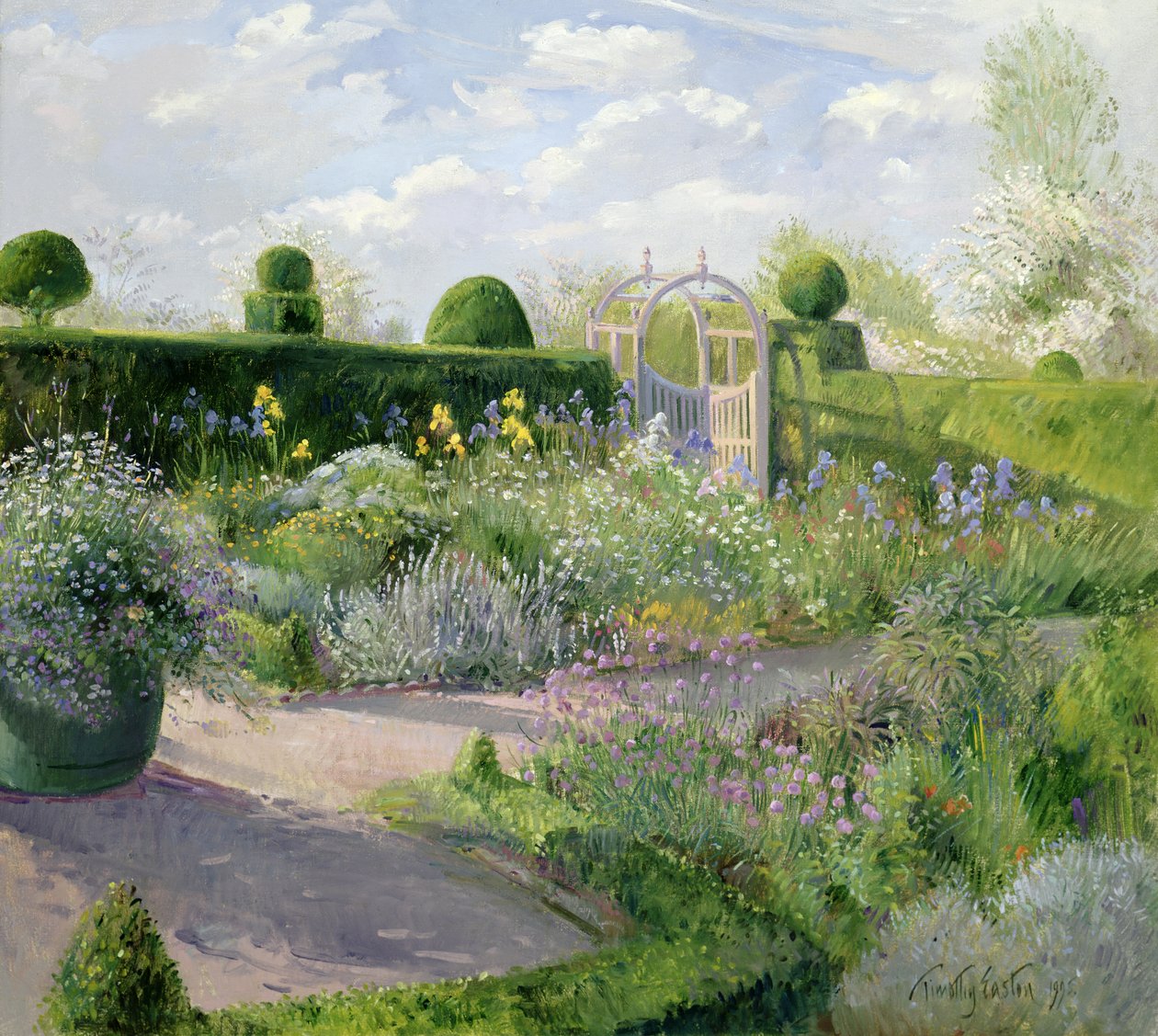Schwertlilien im Kräutergarten, 1995 von Timothy Easton