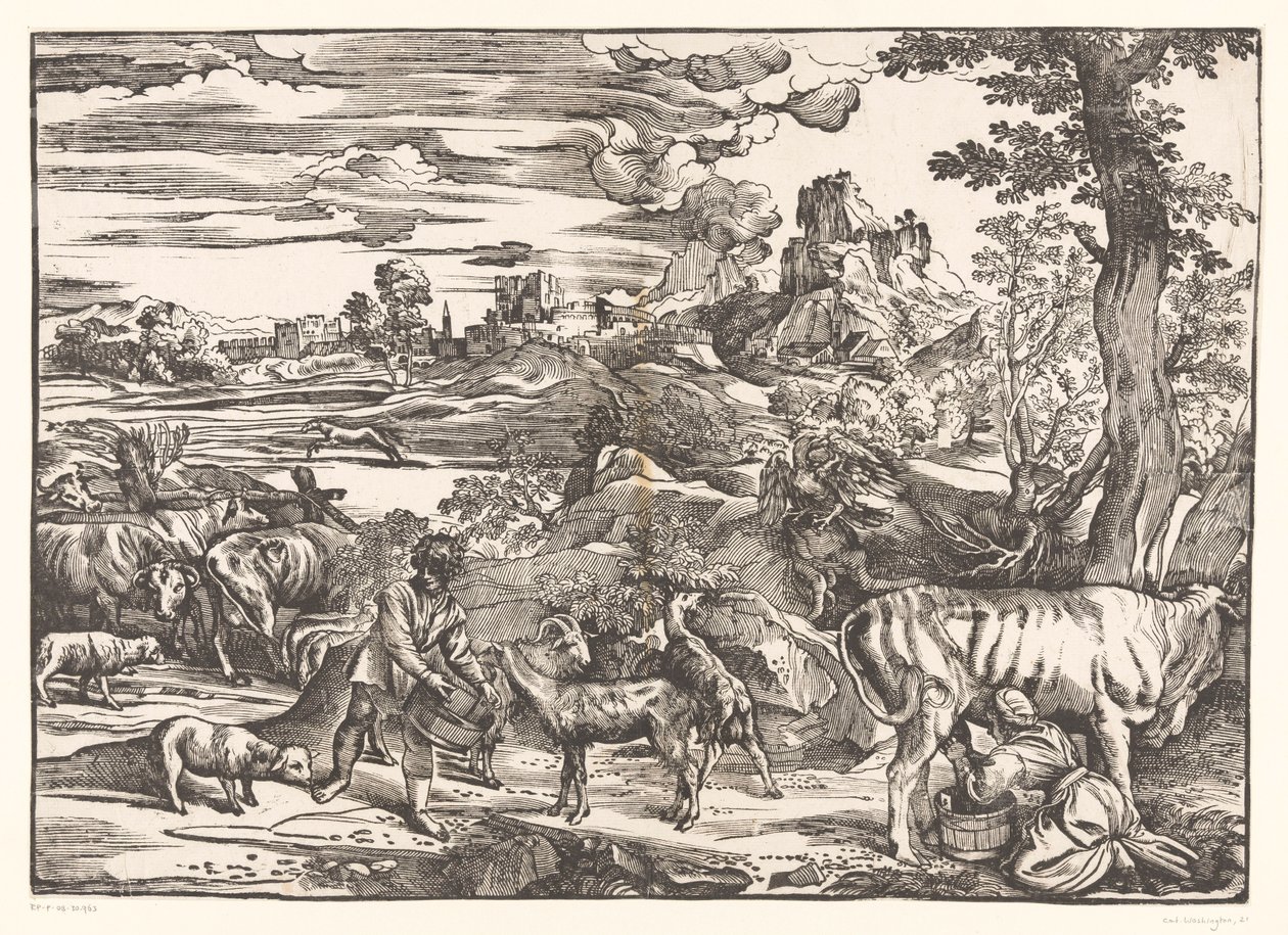 Landschaft mit Milchmädchen von Titiaan