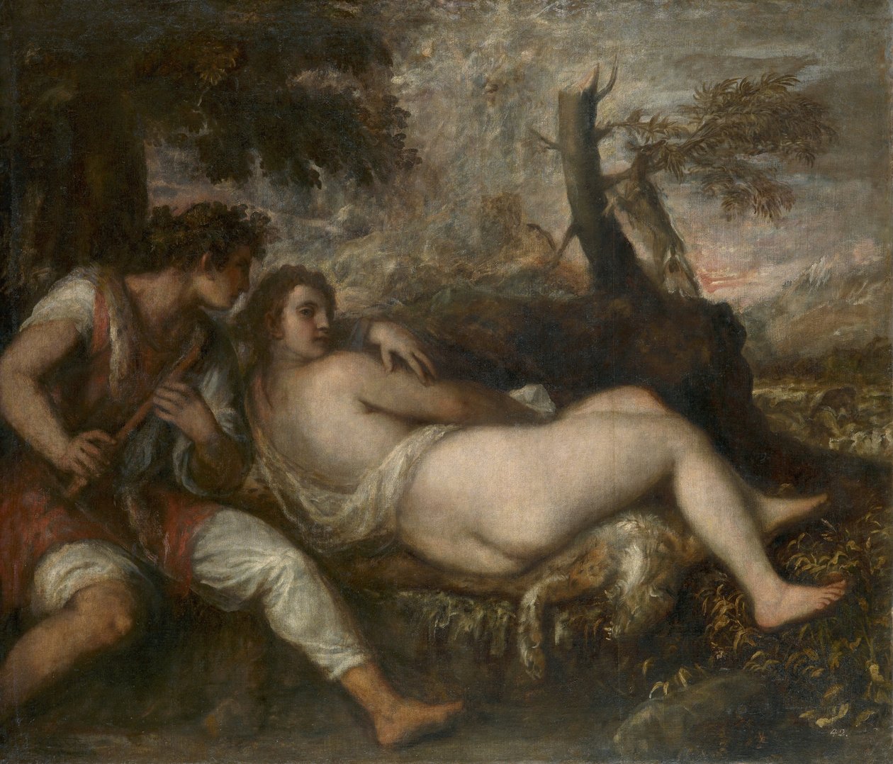 Nymphe und Schäfer von Tiziano Vecelli