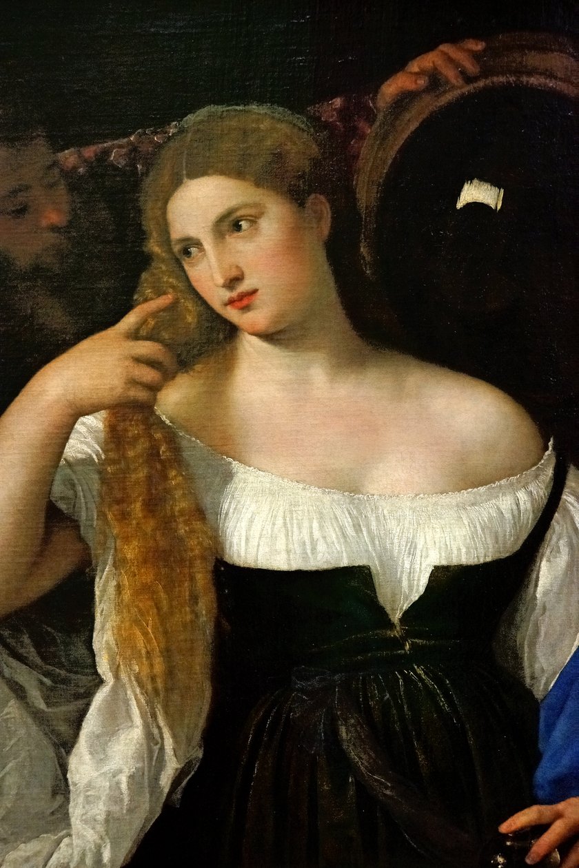 Frau mit Spiegel von Tiziano Vecelli