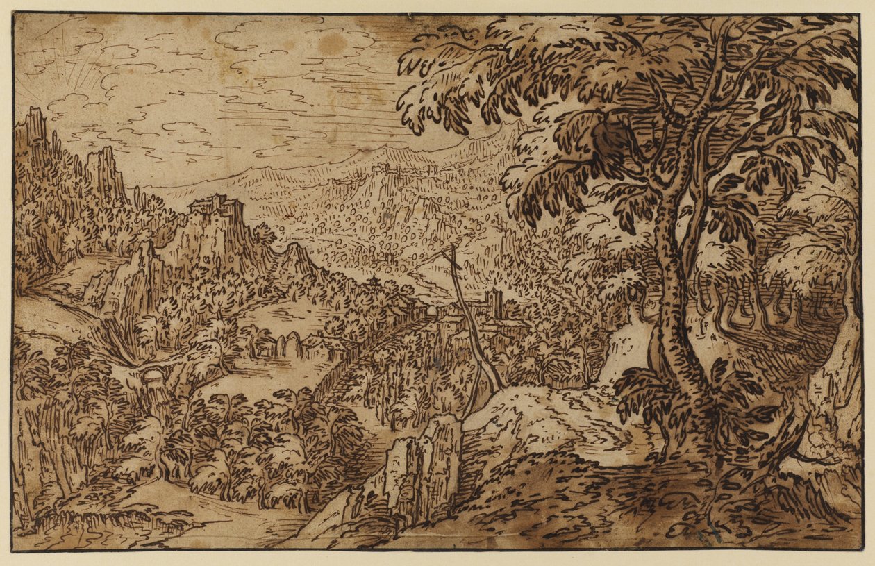 Gebirgige Landschaft mit einem Kreuz von Tobias follower of Verhaecht