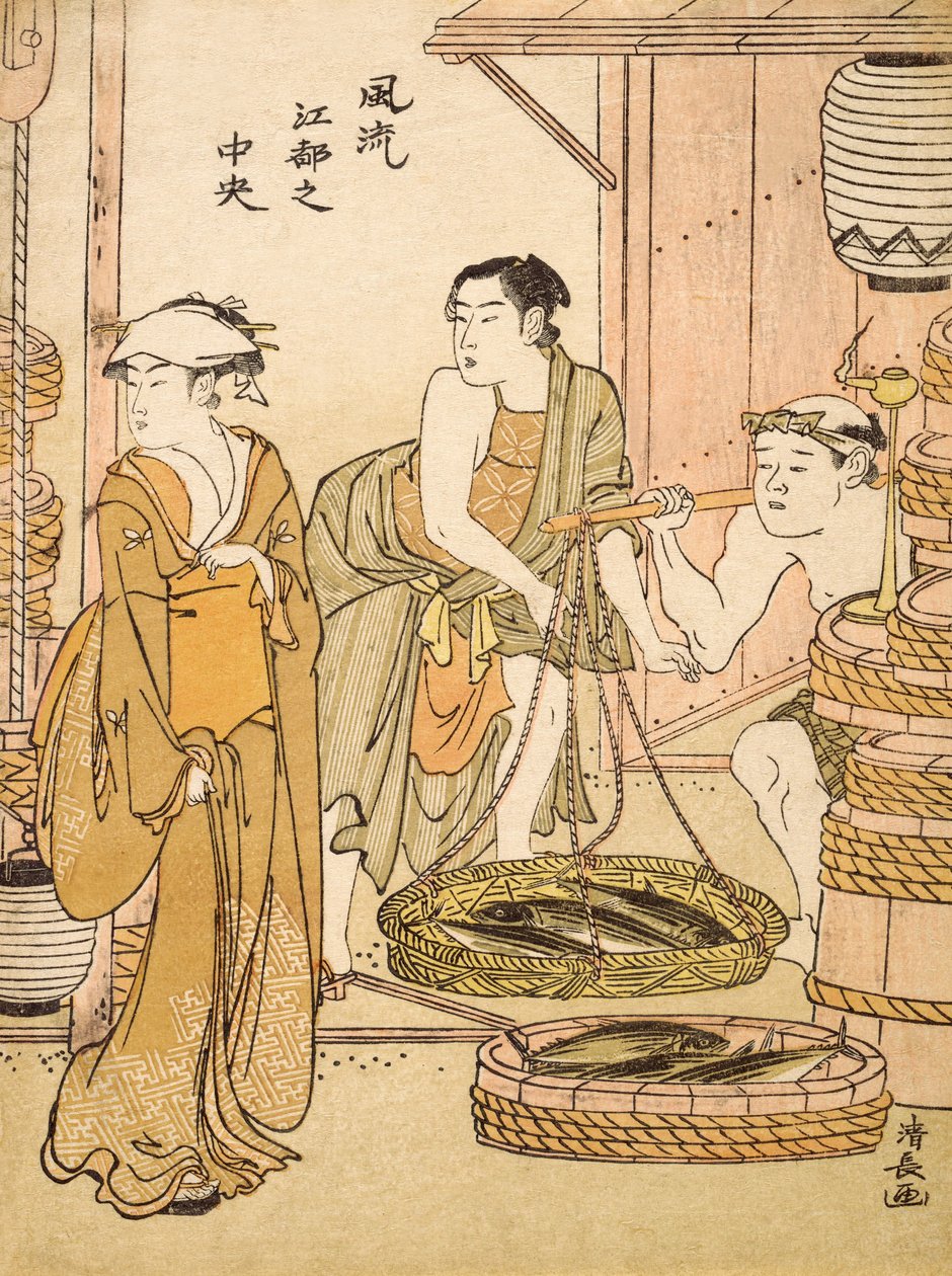 Fischhändler, veröffentlicht ca. 1780 von Torii Kiyonaga