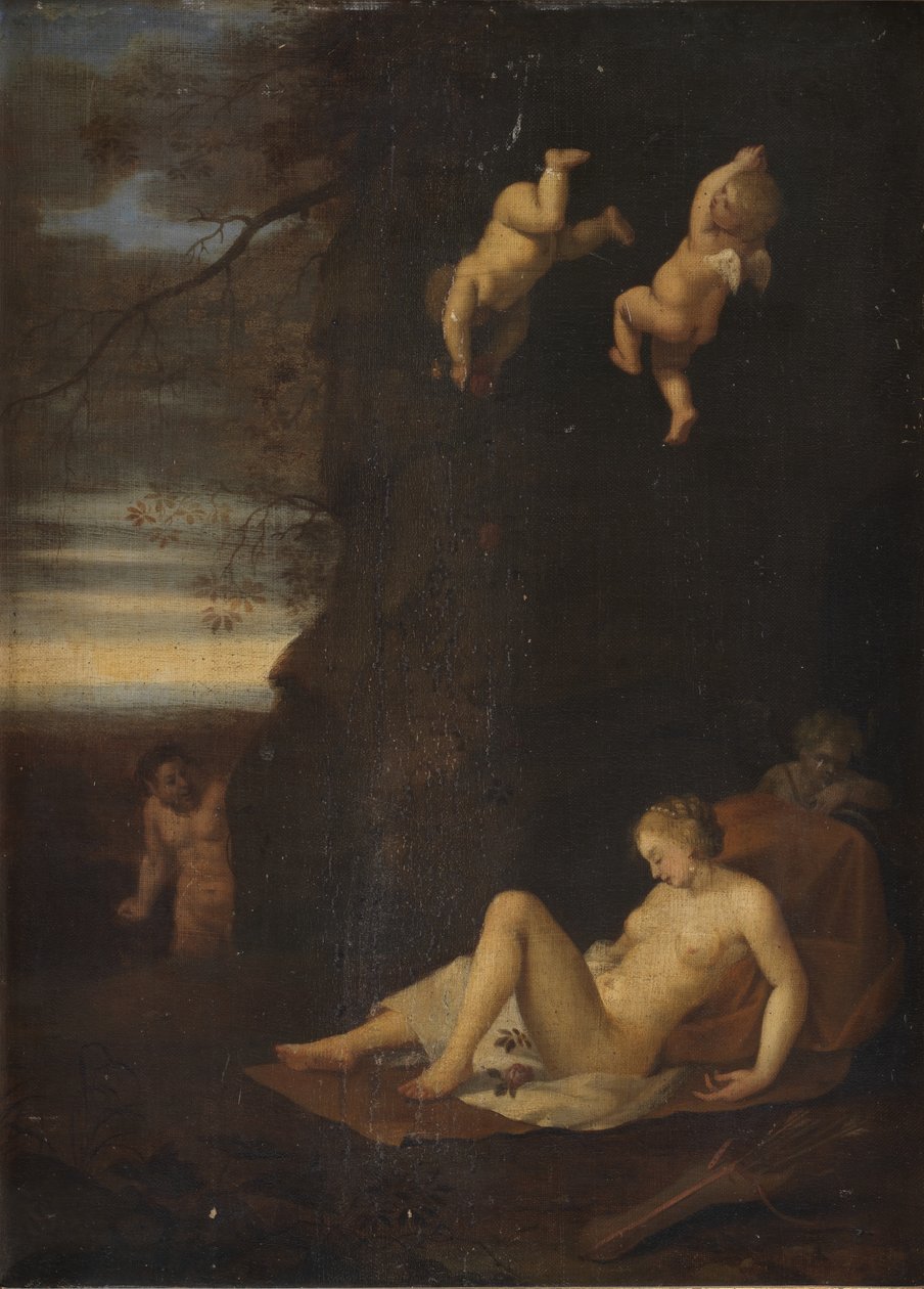 Satyr beobachtet schlafende Nymphe, Antiope von Toussaint Gelton