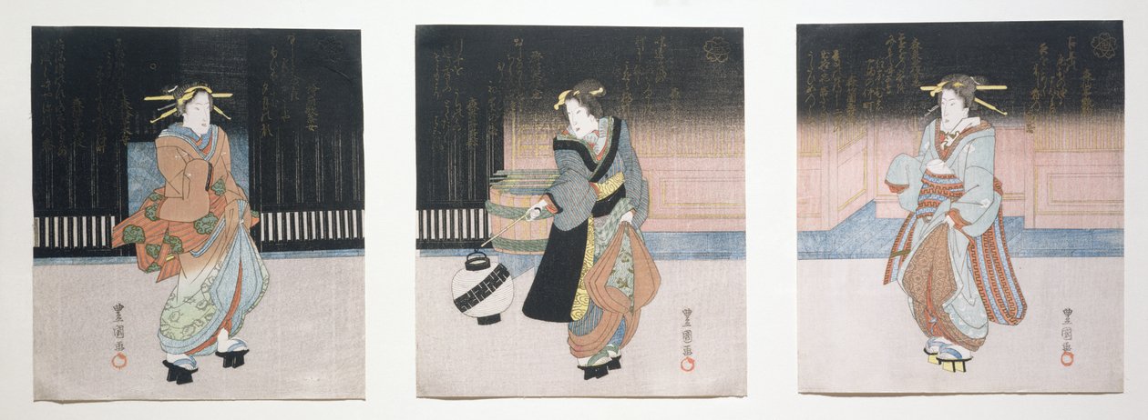 Geisha bei Nacht Triptychon, 1818-30 von Toyokuni II