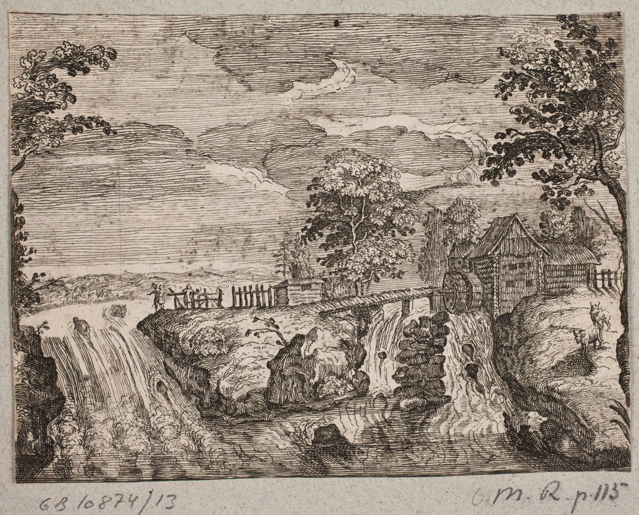 Fluss mit Stromschnellen und einer Wassermühle von Ubekendt