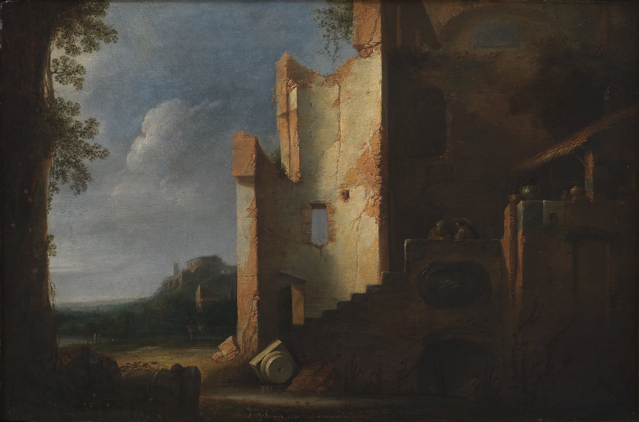Landschaft mit Ruinen von Ubekendt hollandsk 1600 tallet